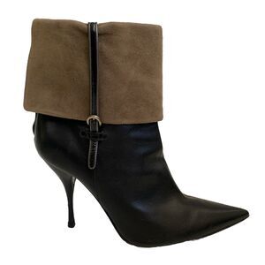Casadei Hyoid Wanda Boots Black Leather Taupe Suede Fold Point Toe Back …